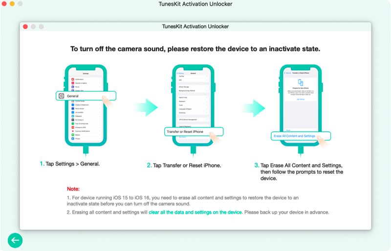 restore device to turn off camera sound