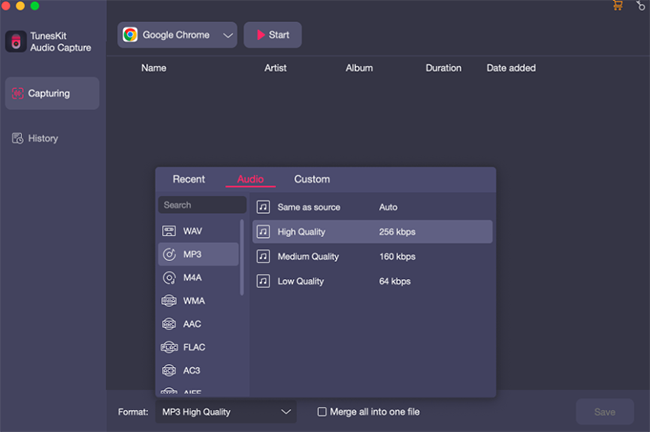 set output format to mp3