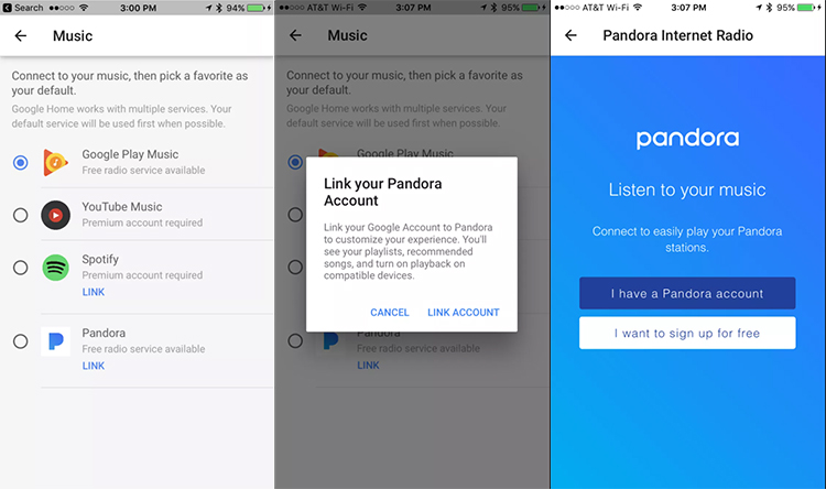 add pandora to google home