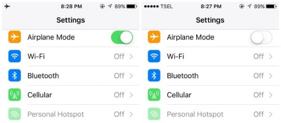 turn on and off airplane mode from settings