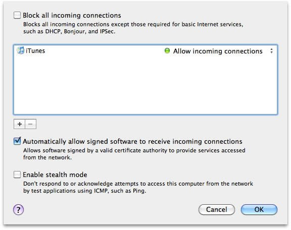 allow itunes firewall