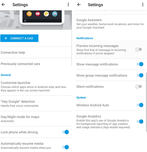 android auto setting