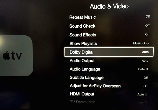 disable apple tv dolby digital