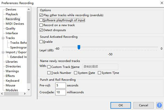 audacity recording settings