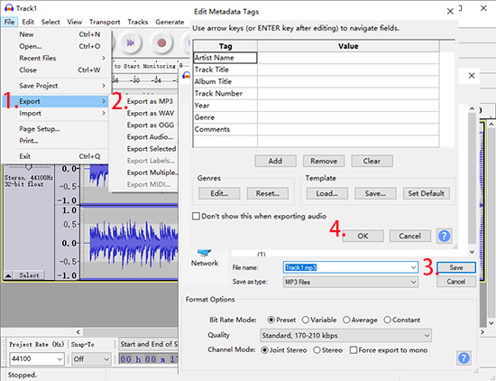 audacity save streaming music