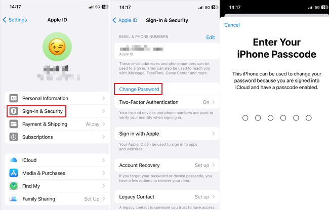 change password of apple id