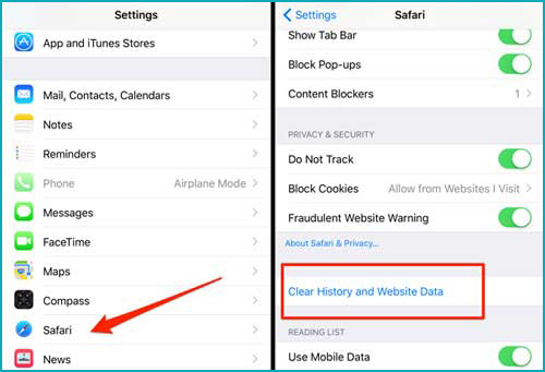 clear safari cache and data