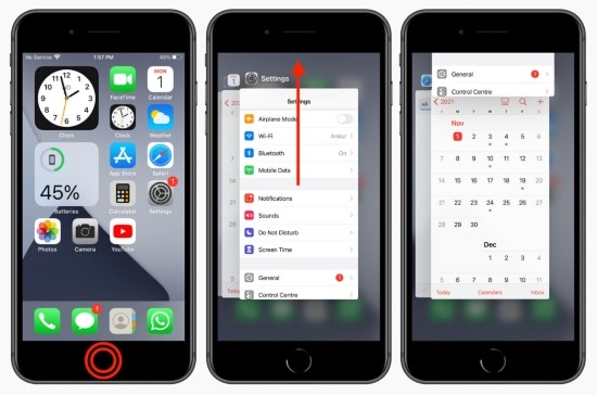 force close apps on iphone with a home button