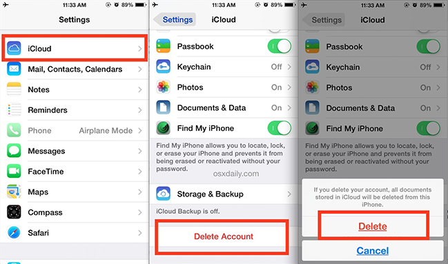 remove icloud accounts