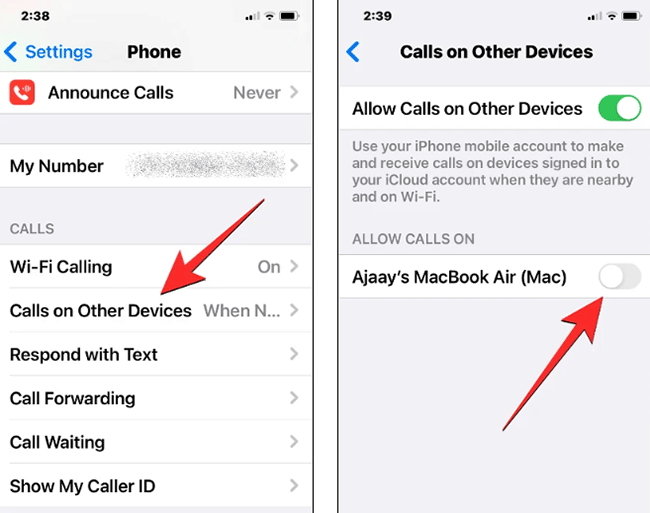 disable allow calls on other devices