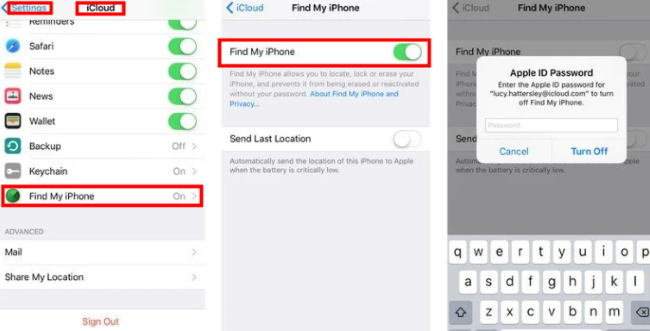 disable find my iphone