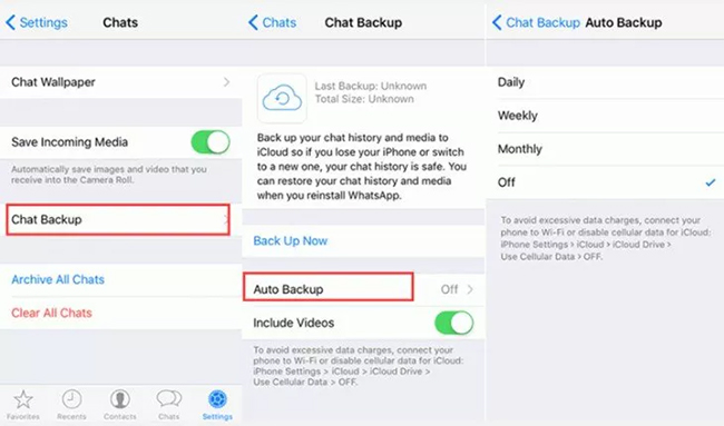 disable icloud auto backup to fix whatsapp crash iphone