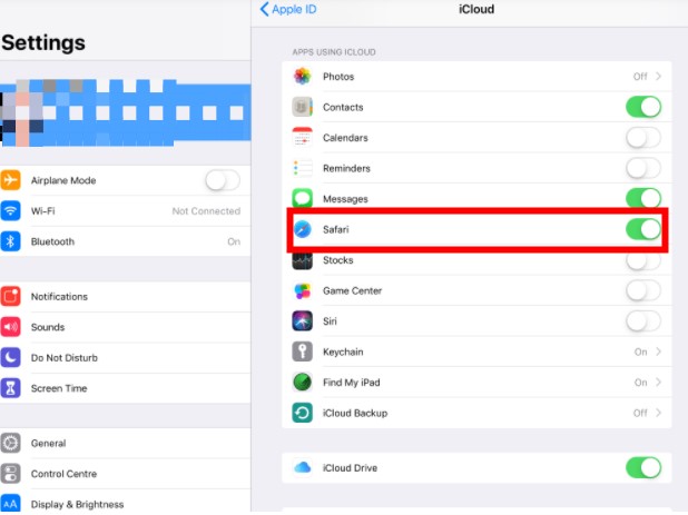 disble icloud safari syncing