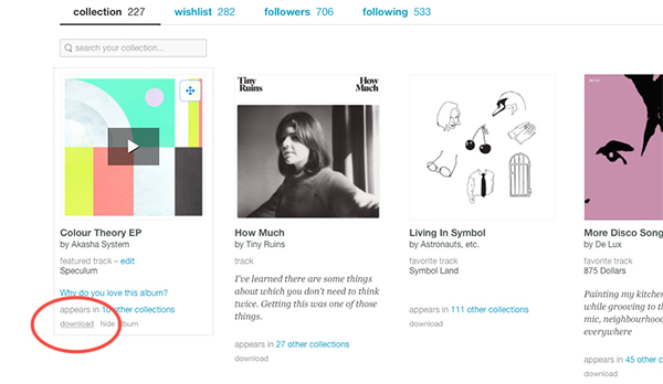 download bandcamp on collection page