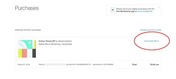 download bandcamp music from purchase page