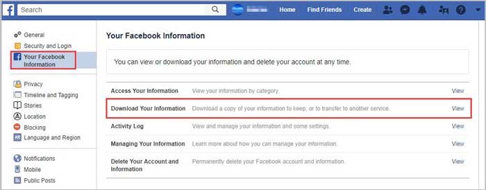 download your information in facebook