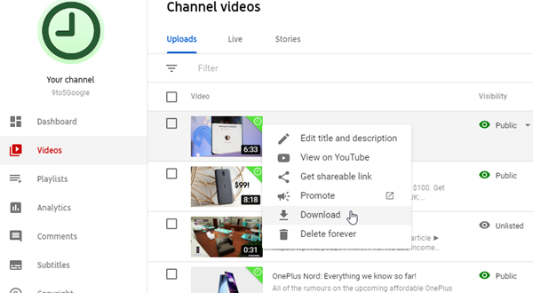 download youtube livestream in youtube studio