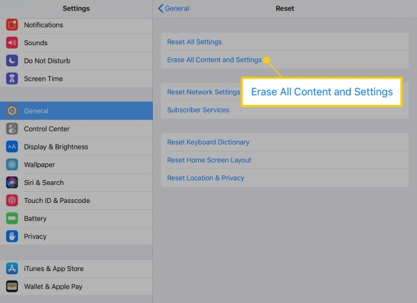 erase all content and settings on ipad