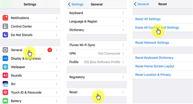 erase all content and settings on your iphone