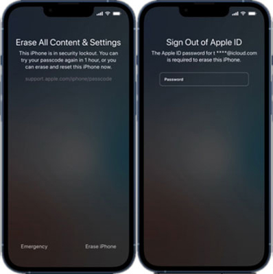 erase iPhone and enter apple id password