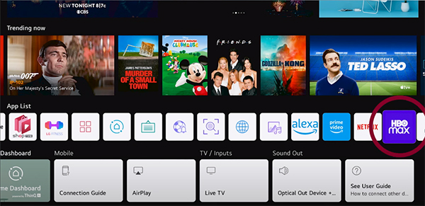 hbo max in lg app list