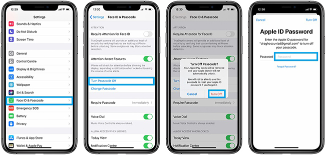 turn off passcode iphone 11 via settings