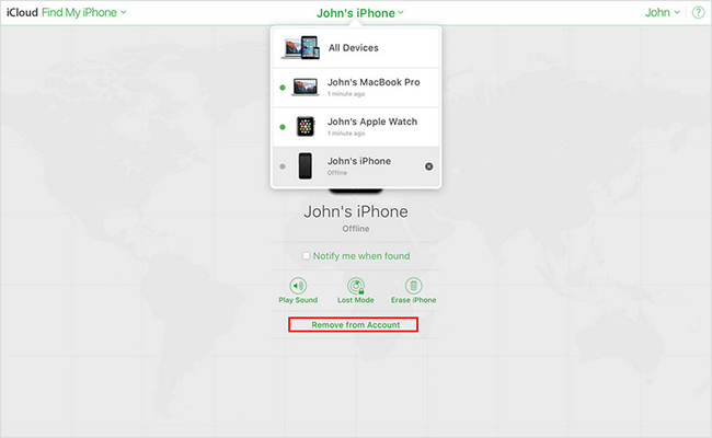 turn off find my iphone via icloud