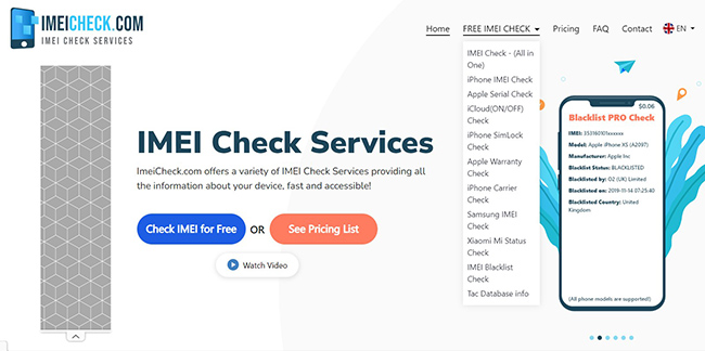 homepage of imeicheckcom