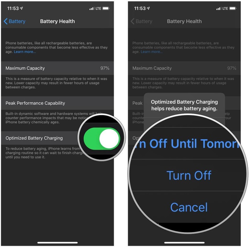 turn off optimized battery charging if iphone stops charging at 80