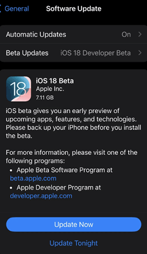 ios 18 beta software update