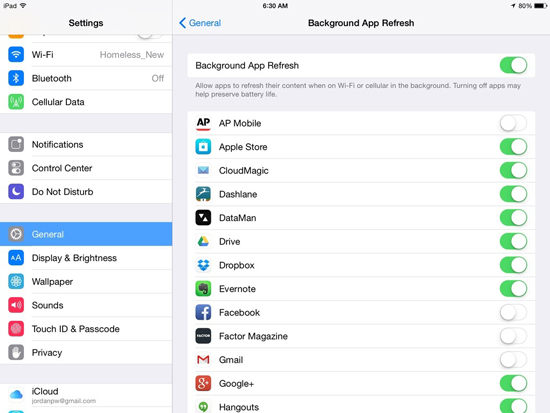 turn of background app refresh