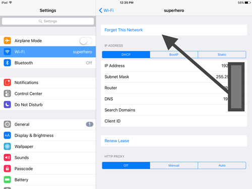 ipad forget wifi network