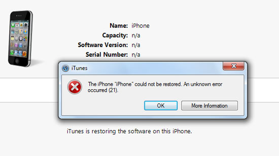 iPhone error 21