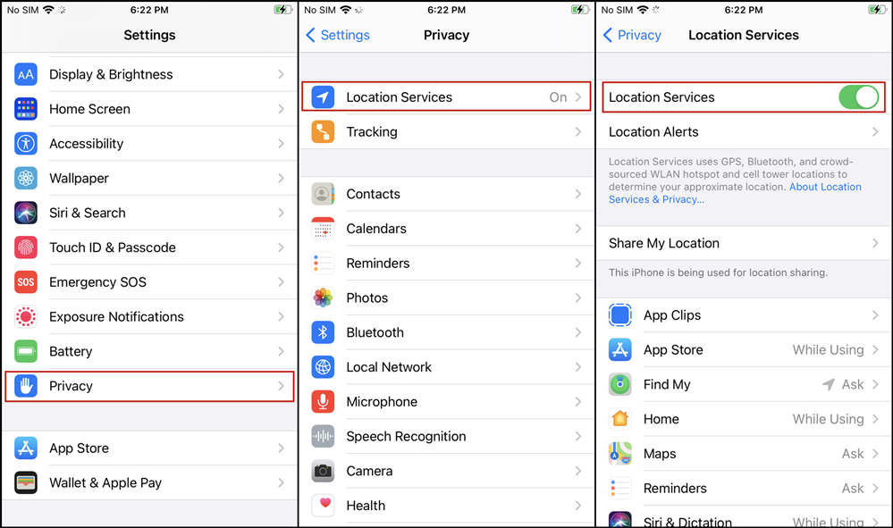 enable location services on iphone