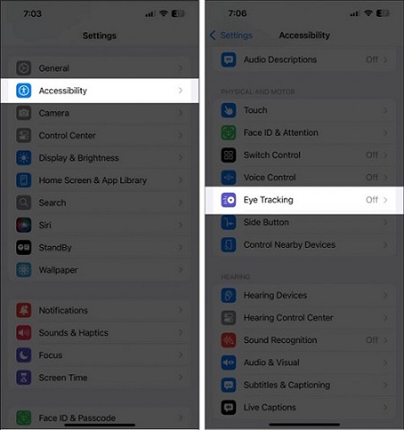 iphone settings accessibility eye tracking