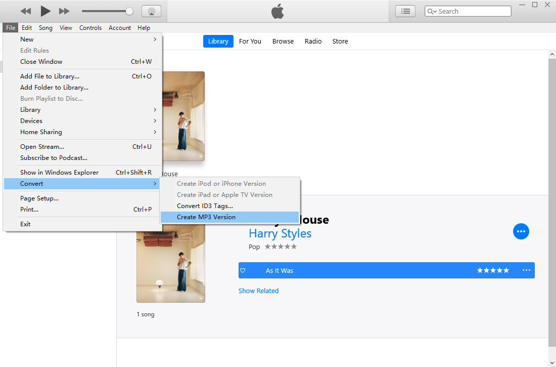 itunes convert music to mp3