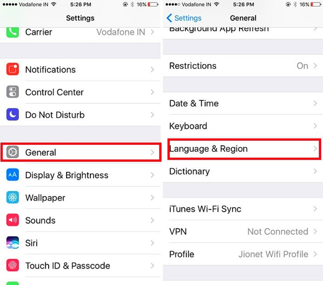 change language settings