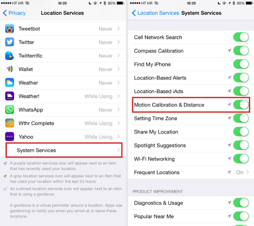 enable motion calibration and distance