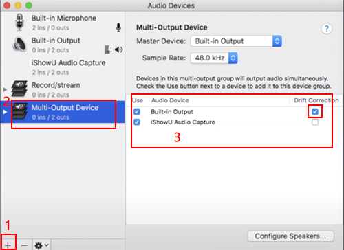 multi outout device to set ishowu audio capture