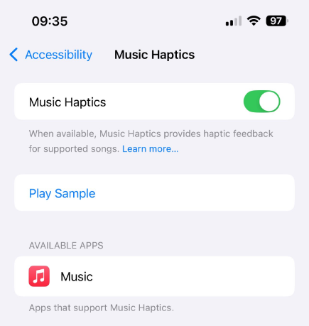 turn on music haptics in accessibility settings