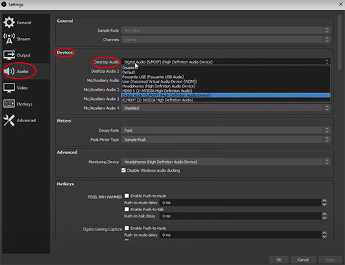 obs audio settings to get desktop audio