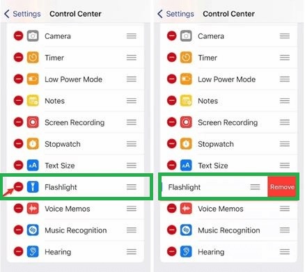 remove flashlight from control center