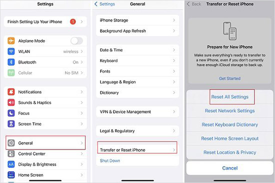 reset all settings on iphone