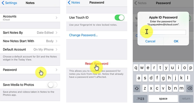 reset iphone notes password