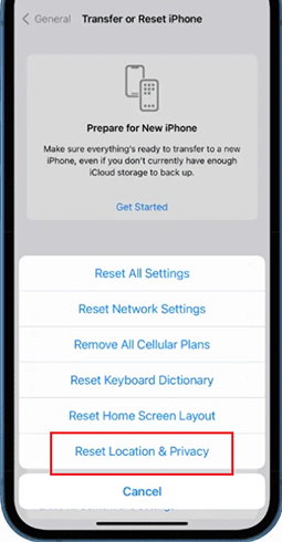 reset location and privacy settings