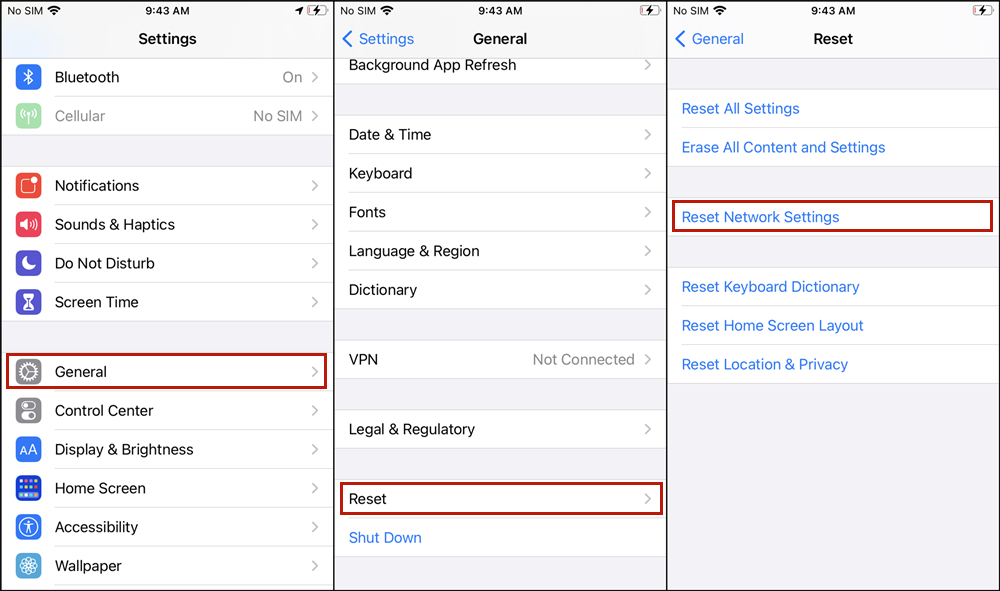 reset netowrk settings