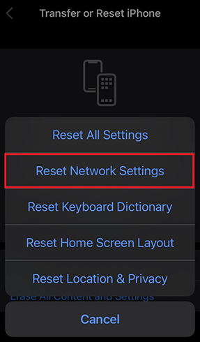 reset location and network data