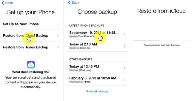 restore iphone via icloud