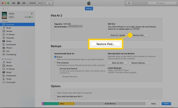 unlock disabled ipad using itunes