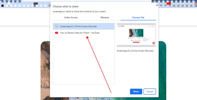 choose chrome tab on screenapp